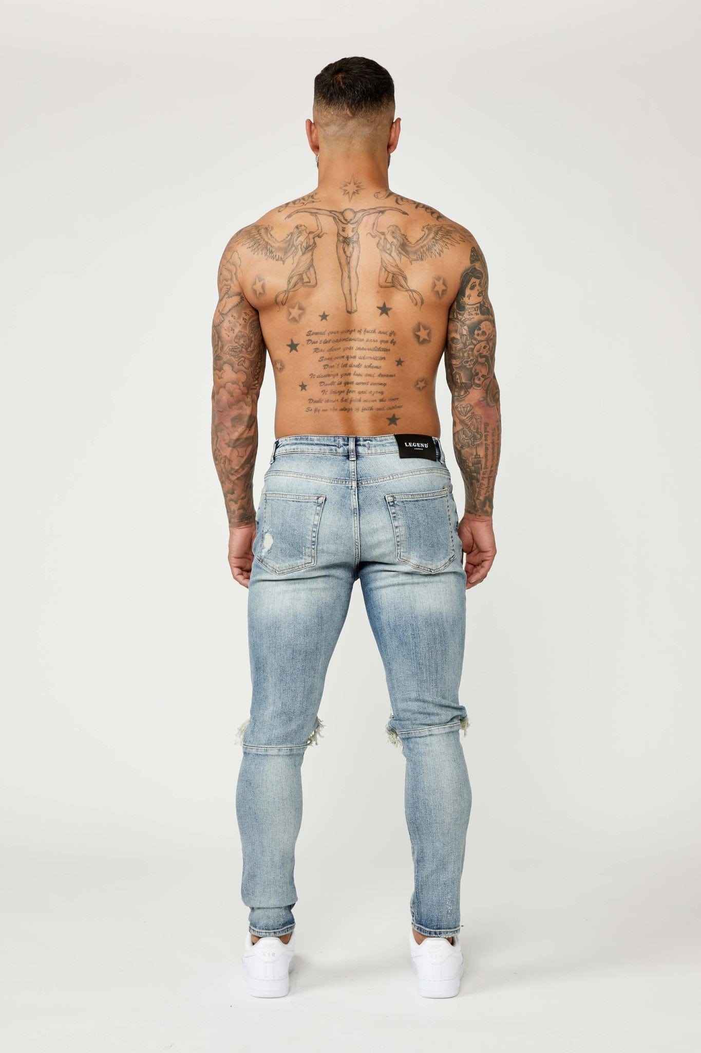 Legend London Jeans SKINNY FIT JEANS - MID BLUE RIPPED & REPAIRED