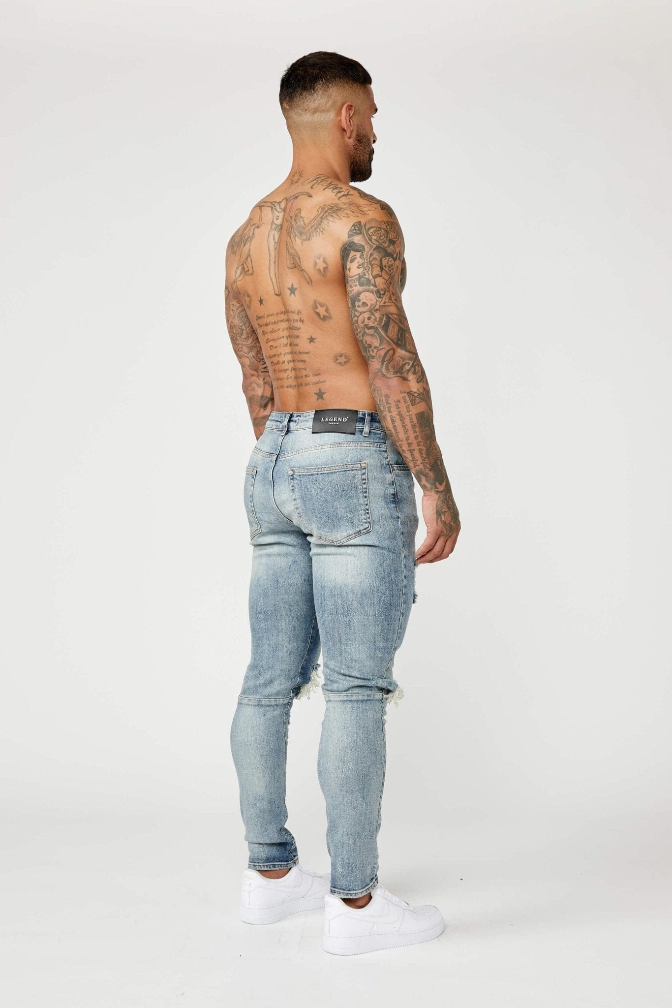 Legend London Jeans SKINNY FIT JEANS - MID BLUE RIPPED & REPAIRED