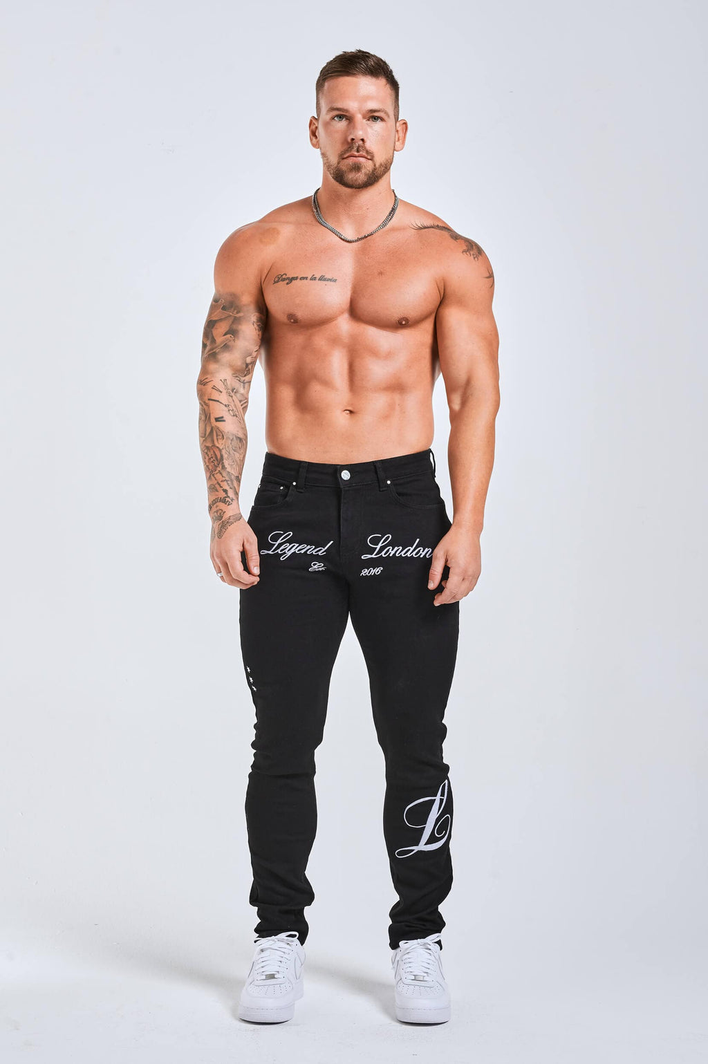 Legend London Jeans - slim 2.0 SLIM FIT JEANS 2.0 EMBROIDERED PRINTED DENIM - BLACK