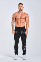 Legend London Jeans - slim 2.0 SLIM FIT JEANS 2.0 EMBROIDERED PRINTED DENIM - BLACK