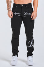Legend London Jeans - slim 2.0 SLIM FIT JEANS 2.0 EMBROIDERED PRINTED DENIM - BLACK