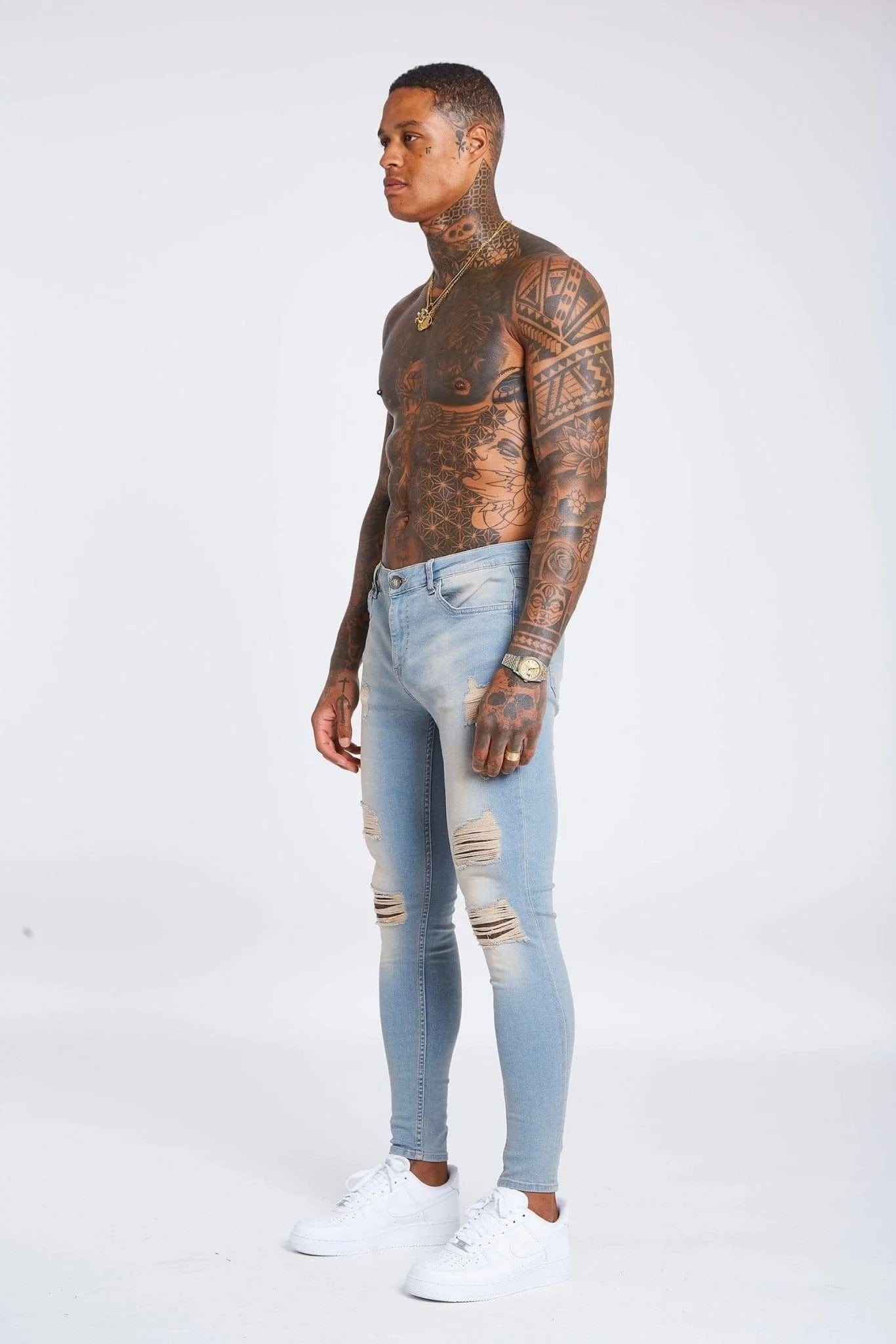 Legend London Jeans - spray on Stone Washed Jeans - Ripped & Repaired
