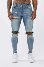 Legend London Jeans STRONG WASHED DARK BLUE SPRAY ON JEANS - RIPPED & REPAIRED