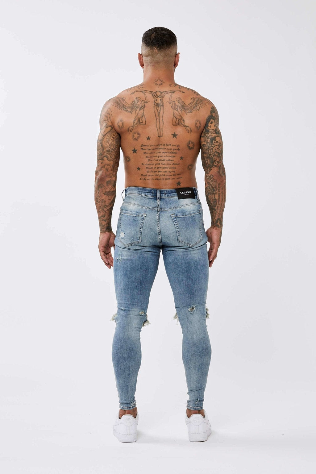 Legend London Jeans STRONG WASHED DARK BLUE SPRAY ON JEANS - RIPPED & REPAIRED
