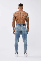 Legend London Jeans STRONG WASHED DARK BLUE SPRAY ON JEANS - RIPPED & REPAIRED