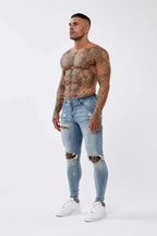 Legend London Jeans STRONG WASHED DARK BLUE SPRAY ON JEANS - RIPPED & REPAIRED