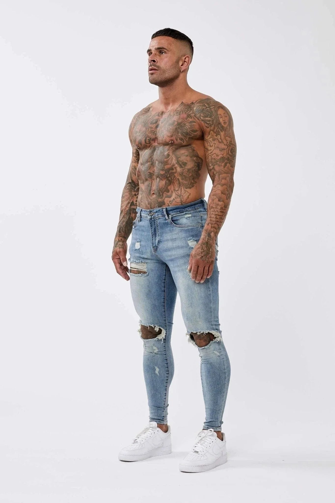 Legend London Jeans STRONG WASHED DARK BLUE SPRAY ON JEANS - RIPPED & REPAIRED