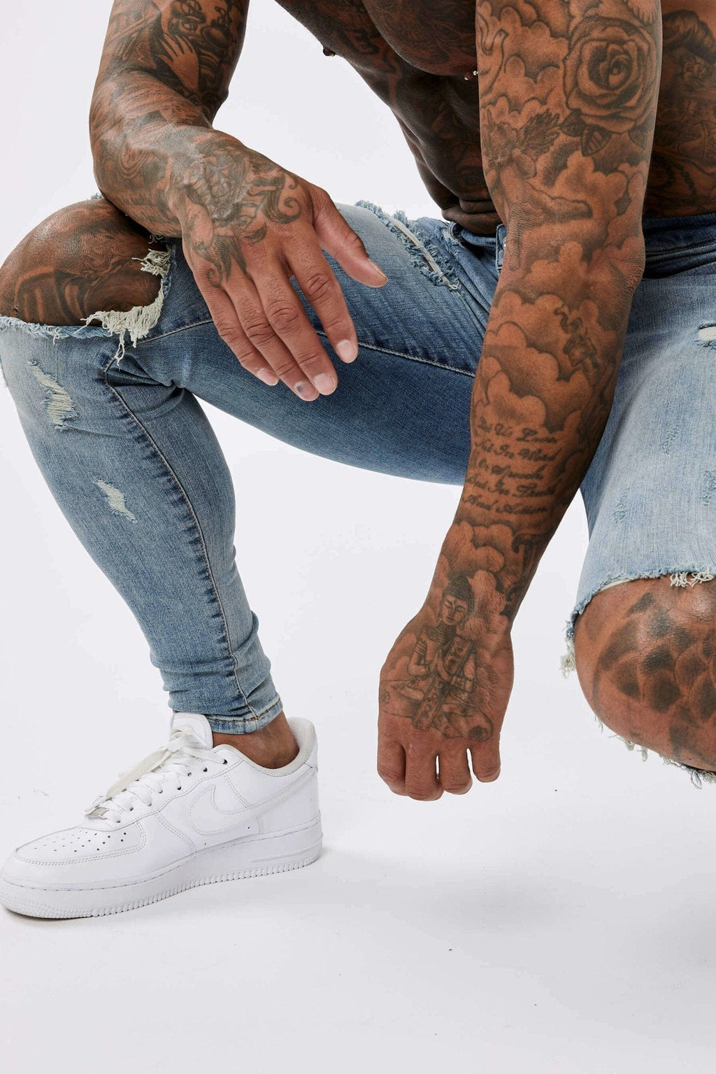 Legend London Jeans STRONG WASHED DARK BLUE SPRAY ON JEANS - RIPPED & REPAIRED