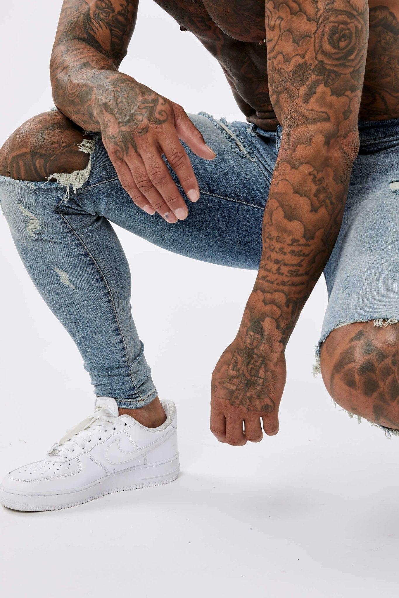 Legend London Jeans STRONG WASHED DARK BLUE SPRAY ON JEANS - RIPPED & REPAIRED
