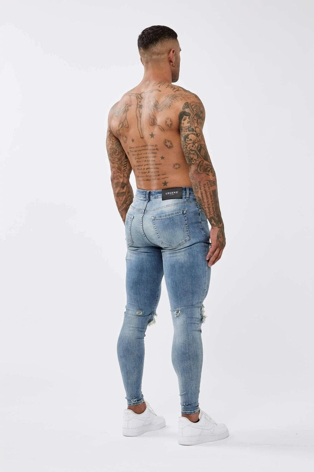 Legend London Jeans STRONG WASHED DARK BLUE SPRAY ON JEANS - RIPPED & REPAIRED