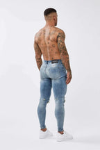 Legend London Jeans STRONG WASHED DARK BLUE SPRAY ON JEANS - RIPPED & REPAIRED